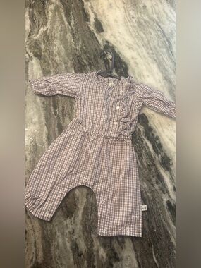Girls Plaid Ruffle Romper - purple and orange Plaid